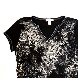 🦋 Dress Barn Black Abstract Rhinestone Top